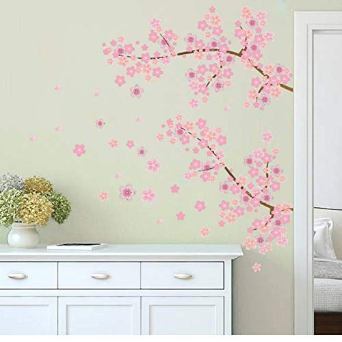 Preisvergleich Produktbild Wandtattoo wandaufkleber kinderzimmer Aufkleber Kinder Tieren Schlafzimmer Rosa Kirschblüten Baum Romantischer Garten DIY Abziehbild Mädchen Wandkunst Tv Hintergrund Dekoratives Poster