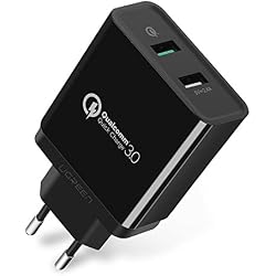 UGREEN Cargador de Red, Cargador Rápido 2 Puertos USB QC 3.0 y 5V/2.4A, 30W Cargador Quick Charge 3.0 para Samsung S10 S9 S8 S7, Xiaomi Mi A2 Mi A1 Mi6 Mi8 Mi9 Redmi Note 5, BQ Aquaris X,LG G6(Negro)