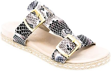 BOBERCK Isla Collection Women's Leather Slides Sandals Espadrille (8 US, Beige Snake Print)