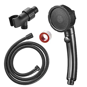ZAP Exotic Handheld Shower set High Pressure Detachable Shower Head with Hand Spray & ON/OFF Pause Switch & 3 Spray Setting Showerhead with 1.5m Long Hose & Shower Stand wall Mounted (Black)