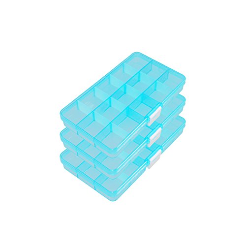 ESYN Einstellbare 15 Fach Kunststoff - Aufbewahrungsbox Schmuck Ohrring Perlen Organizer Packung von 3
