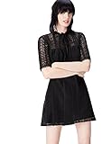 Schleife am Kragen find. Kleid Damen aus Spitze mit Schluppe am Kragen Schwarz (Black), 38 (Herstellergröße: Medium)