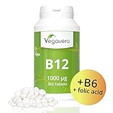 Vitamin B12 Methylcobalamin *1 Year Supply* | 1000 mcg per Tablet, Highly Dosed | with Added B6 + Folic Acid | Small, Easy To Swallow Tablets | Vegan & Vegetarian by Vegavero