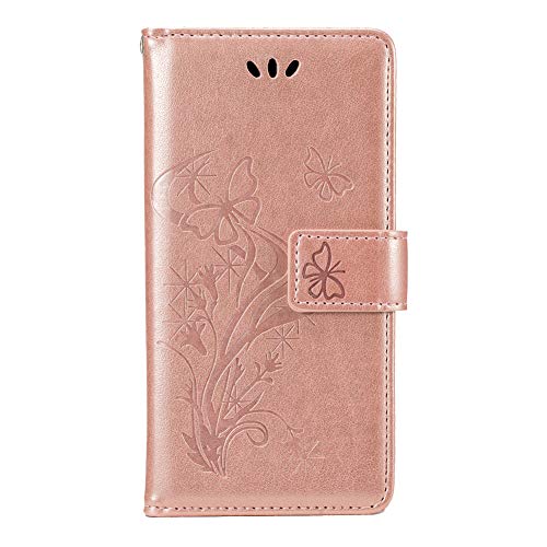 ANWEN Funda para Samsung Galaxy A40,Flor de Mariposa en Relieve,Cierre Magnético,Función de Soporte Incorporado,Carcasa Flip para Samsung Galaxy A40-oro Rosa