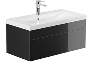 ‎HOME DELUXE Home Deluxe - Badmöbel-Set - WANGEROOGE Big Schwarz - Small - inkl. Waschbecken und komplettem Zubehör - Breite Waschbecken: ca. 80 cm I Badezimmermöbel Waschtisch Badmöbelset