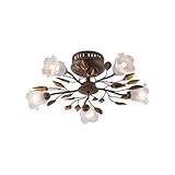 Geprüfte Selltec-Qualität: hochwertige Deckenleuchte in wunderschönem, floralem Landhaus - Stil. Schöne, warme Lichtverteilung durch weiße Lampengläser.