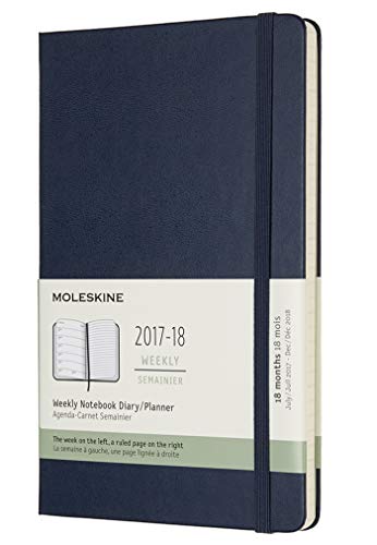 Moleskine Agenda Settimanale Formato Calendario, 18 Mesi, 2017/2018, Copertina Rigida, a Righe, Grande, Zaffiro