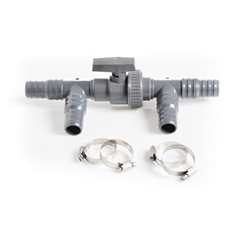 3 - Wege Ventil und T Stück, kompakte Ausführung, Bypass, mit Edelstahl Schlauchschellen, für 32 und 38 mm Schlauch