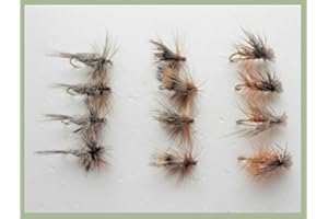 TROUTFLIES UK DRY FLIES Dry Trout Flies, 12 Per Pack, Adams Irresistible, Deer Hair, Elk - Mixed 10/12, Fly Fishing