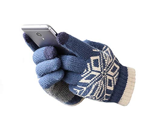 NO&DISTURB - Guantes de invierno unisex con diseño de copo de nieve para teléfono inteligente con pantalla táctil, guantes de dedo completo Navy for Men talla única