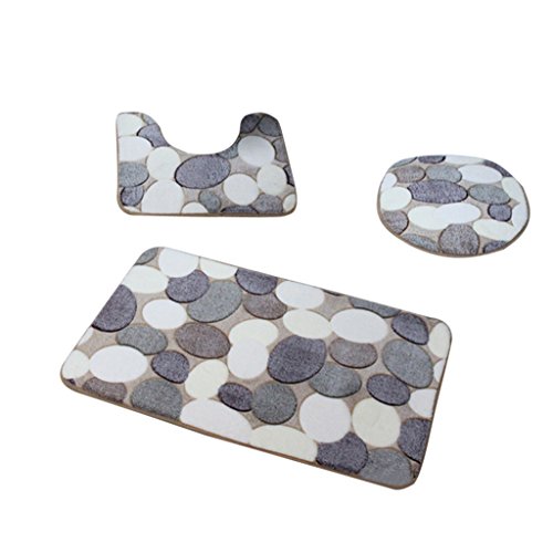 MagiDeal 3pcs Badematten Set Badezimmer Non-Slip Sockel Teppich + Deckel WC-Abdeckung + Badematte – Große Kieselsteine, One Size - 6