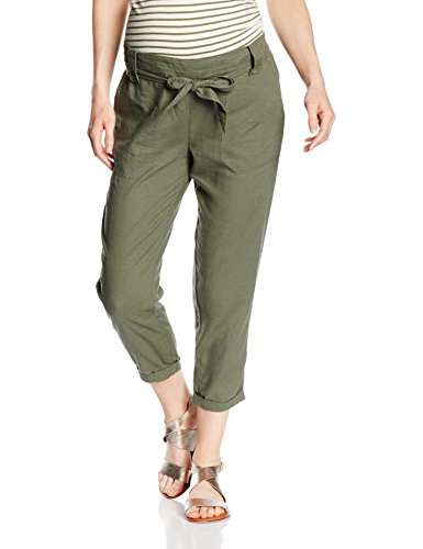 New Look Maternity Women's Lolly Linen Tapered Maternity Trousers, Green (Dark Khaki), 12