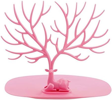 DEALBOX Display Jewelry Tree Deer Stand Holder Rack Show Earring Necklace Ring Retro Pink