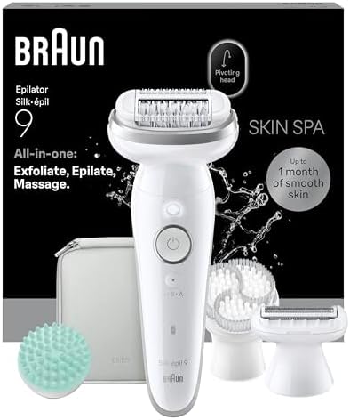 Braun Silk Epil 9 SkinSpa, Epilatore Con Testina Flessibile, Rasoio Elettrico Donna, Wet&Dry, Pelle Liscia A Lungo, Spazzola Esfoliante, Accessorio Massaggiante, Testina Radente, Cappuccio Regolatore