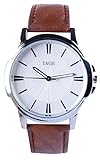 TAGE Silver Line Edition Herren-Armbanduhr – Luxus Quarz Kalender Armbanduhr Analog Anzeige und Lederarmband bietet eine Klassische Mode Kleid Uhr – Wasserdichtes Edelstahl-Gehäuse