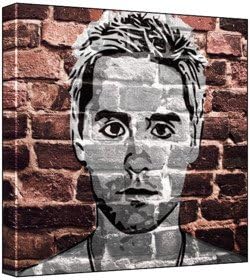 Jared Leto - Pop Art Print (3-Colour Black, Grey &amp; White; Banksy Style Brick Wall Graffiti) 50 x 50 x 2 cm Large Square Deep Box Canvas