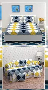 HOME BUDDY| 240 TC Soft Glace Cotton Double Bedsheet 11 Pieces Combo Set | 1 Double Bedsheet with Two Pillow Covers & 1 Single Bedsheet with 5 Cushion Covers & 2 Bolster Covers- Yellow