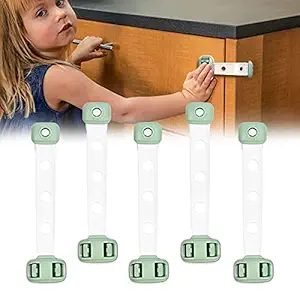 Electomania Adjustable Child Safety Locks, 5 Pcs Baby Safety Proofing Lock for Drawers, Fridge, Cabinets, Toilet, Strong Adhesive Tape No Drilling Easy Install Child Lock (Green)
