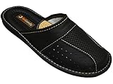 Herren Hausschuhe Leder Pantoffeln Schwarz Modell MZ02 (46)