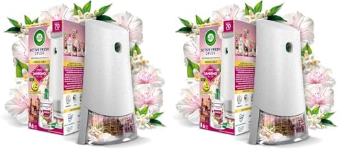 Air Wick Active Fresh Deodorante per Ambienti, Confezione con 1 Diffusore Automatico senza gas, 1 Ricarica alla Fragranza Sinfonia di Fiori di Sanremo con Oli Essenziali 228ml, 2 Pile AA
