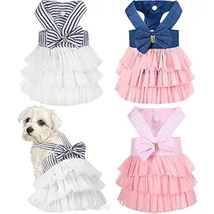 3 Pieces Dog Princess Dresses Puppy Bow Knot Dress Pet Tutu Dresses Striped Mesh Puppy Dog Princess Summer Dresses?for Small Medium Cat Puppy Dog (X-Large)