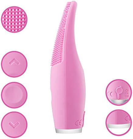 Facial Cleansing Brush and Anti-aging Skin Care device made with Soft Silicone，Deep Exfoliator Makeup Tool for Facial Polish, Scrub and Reduce Acne (Red) USB Rechargeable