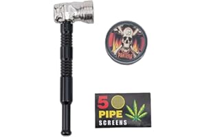 OVADA Pipe À Fumer| Mini Concasseur +5 tamis inox | Tête amovible pour un nettoyage facile | Pipe Pur Pipe Pipe à Fumer Aspect Verre | Consommation de produits du tabac (Noir)