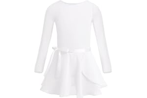 iEFiEL Vestito da Balletto Ragazza Leotard Tutu Body Danza Classica Manica Lunga Cotone Gonnellino Bambina Ginnastica Elegante con Gonna Latino Danza Moderna Dancewear