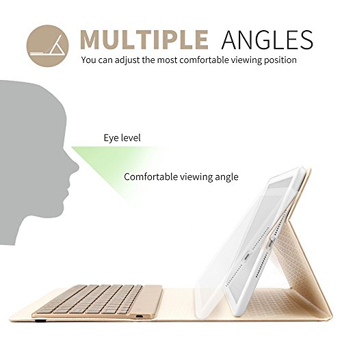 kvago iPad 9,7 Tastatur Fall, Slim Dünn 7 Farben Hintergrundbeleuchtung Abnehmbare Tastatur Fall + Displayschutzfolie + Eingabestift Slim Dünne Stilvolle Luxus Abnehmbare Wireless Bluetooth-Tastatur Dreifach Faltbar PU Leder Flip Case Smart Cover Tastatur mit Hintergrundbeleuchtung für Apple neue iPad 24,6 cm 2017 (Modellnummer A1822) - 3