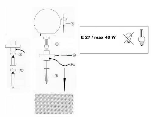 Trango 200mm Ø Gartenkugel Kugelleuchte Gartenleuchte IP44 230 V inkl. 5 Meter Zuleitung TG200 - 2