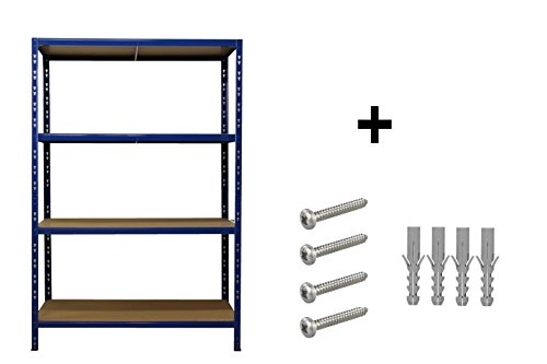 Sehr breites und belastbares Schwerlastregal | ✓ 180x120x60cm | ✓ Hochwertig blau pulverbeschichtet | ✓ 120 cm breit | ✓ 4 Böden je max. 175 kg Tragkraft | ✓ Werkstattregal Metallregal Kellerregal - 2