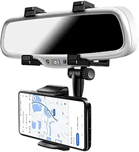 SEVAM�360 Degree Rotation Universal Adjustable Car Mount Holder for Rear View Mirror with Anti-Vibration Pads Stand, Supports Up to 6.5 inch