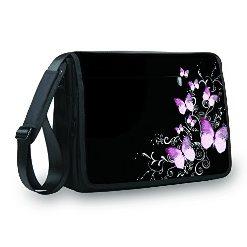 MySleeveDesign Messenger Bag Laptoptasche Notebooktasche mit Tragegurt - Tasche für Laptop & Notebook der Größen 13,3 Zoll / 14 Zoll / 15,6 Zoll / 17,3 Zoll - VERSCH. DESIGNS - Butterfly Black - 17