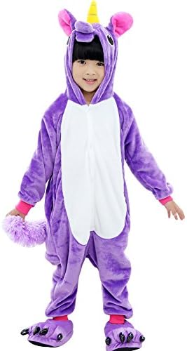 Tongchou Kids Unicorn Costume Animal Sleepsuit Halloween Cosplay Flannel Pajamas Purple Size 120