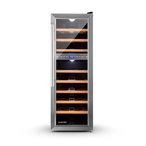 Klarstein Reserva 27D Weinkühlschrank Getränkekühlschrank (76 Liter, 27 Flaschen, 2 Zonen, 8 Holz-Einschübe, LCD-Display) mattschwarz - 3