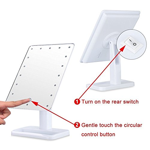 Makeup Spiegel mit 20 LEDs, MIRI Kosmetikspiegel Dimmbar, Batteriebetrieben Schminkspiegel, Touch Schalter Tischspiegel Standspiegel mit Licht – Weiß - 6