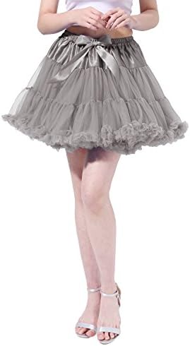TLSYgirl Women's 50s Vintage Bubble Skirt Crinoline Tutu Short Tulle Dance Petticoat Ballet Slip Chemise Underskirts Grey Size S-M