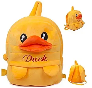 blue tree Kids School Backpack Fabric Cartoons Soft Toy Bag (Duck Yellow, 3-5 Years 11 L)