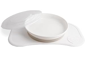 Twistshake Ensemble de Vaisselle pour Bébé Mini | Assiette Ventouse + Set de Table (31x17) | Assiette de Sevrage Sans BPA | 3 Parties | 6 Mois+ | Blanc