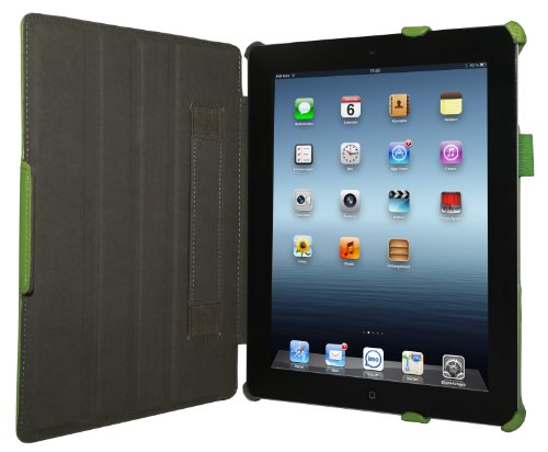 iPad 4 Hülle & iPad 3 Hülle | Smart Cover aufstellbar | Handschlaufe & Stylus-Halterung Luxus Leder für Apple Tablet 9 7 Zoll | Original Adento Marken-Design | Grün - 2