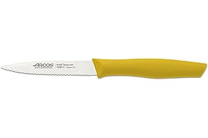 Arcos Serie Nova - Cuchillo Mondador - Hoja Serrada de Acero Inoxidable de 100 mm - Mango de Polipropileno Color amarillo