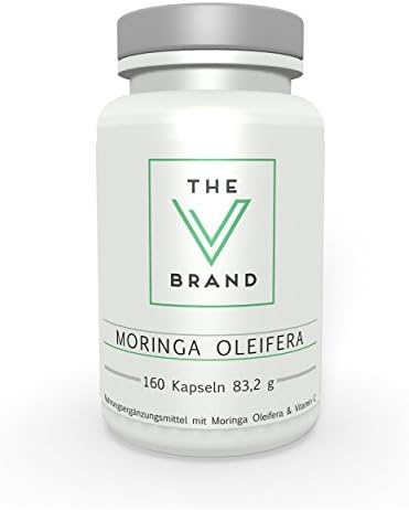The V BRAND Moringa Oleifera + Vitamin C, 1600 mg Hochdosiertes Pure Moringa Leaf Powder, 160 Capsules