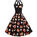 Produktbild LILIHOT Halloween Abend Party Swing Kleid Damen Vintage Print Halfter Prom Swing Dress Retro Rockabilly Kleider Petticoat Faltenrock Festliche Kleider Frauen Abend Party Cocktail Kleid