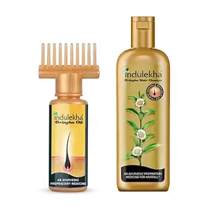 Indulekha Bringha Oil 100ml + Bringha Shampoo 340ml Combo Pack Reduce Hairfall with 9 Full Bringha Plant Extracts