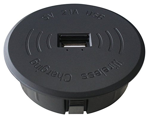 Induktion Einbau Ladegerät und starkem 2,1A USB Ladeausgang für alle Möbel mit Kabeldurchführungen von 60mm zum Laden für alle Mobilen Geräte die über USB geladen werden und Qi kompatiblen Geräte - 2