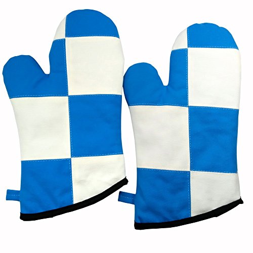 [Blue Tartan] Heat Resistant Patchwork Oven Gloves/Micro-oven Mitts 2-Pack
