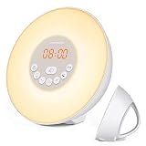  Luz despertadora con 6 sonidos naturales y 7 colores, 10 brillos Sunrise & Sunset Simulador digital reloj despertador con radio FM luces de noche con función Snooze Touch Control Luz de noche 12/24h
