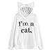 Produktbild Sweatshirts Damen Katze Aufdruck CLOOM "I am a cat " Schöne Baggy Kapuzenpullover Drucken Hoodie Niedlich Bluse Oversized Elegant College Freizeit Mädchen Kuschelpullover (L, Weiß)