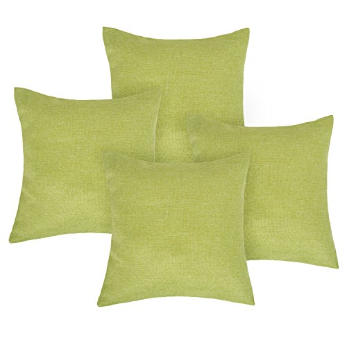 Deconovo Kissenhülle Leinenoptik Kissenbezüge Sofa Dekokissen 45×45 cm Grün 4er set - 2