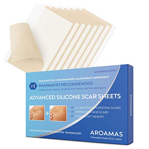 Professional Silicone Scar Sheets, Soften and Flattens Scars Resulting from Surgery, Scar Strips, 3"×1.57", 8 Sheets (4 Month Supply) 